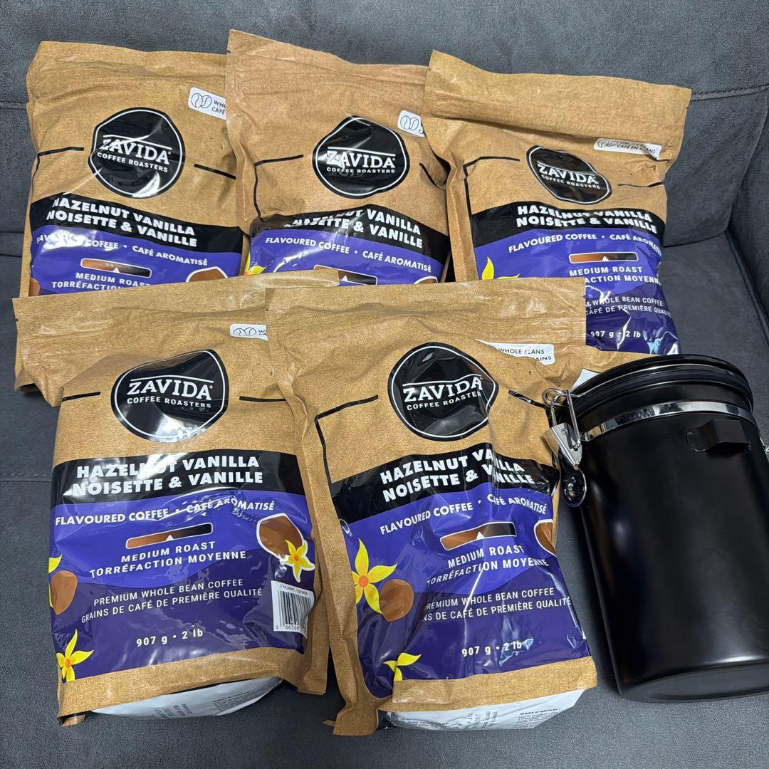 Zavida ヘーゼルナッツ・バニラ コーヒー 907g×5袋 密閉容器付おまけ