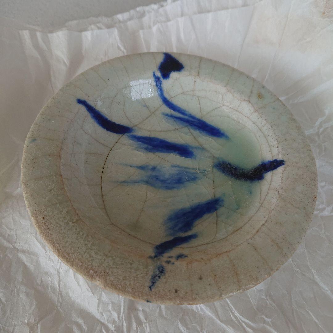 ペルシャ陶器　波斯白地藍線小皿