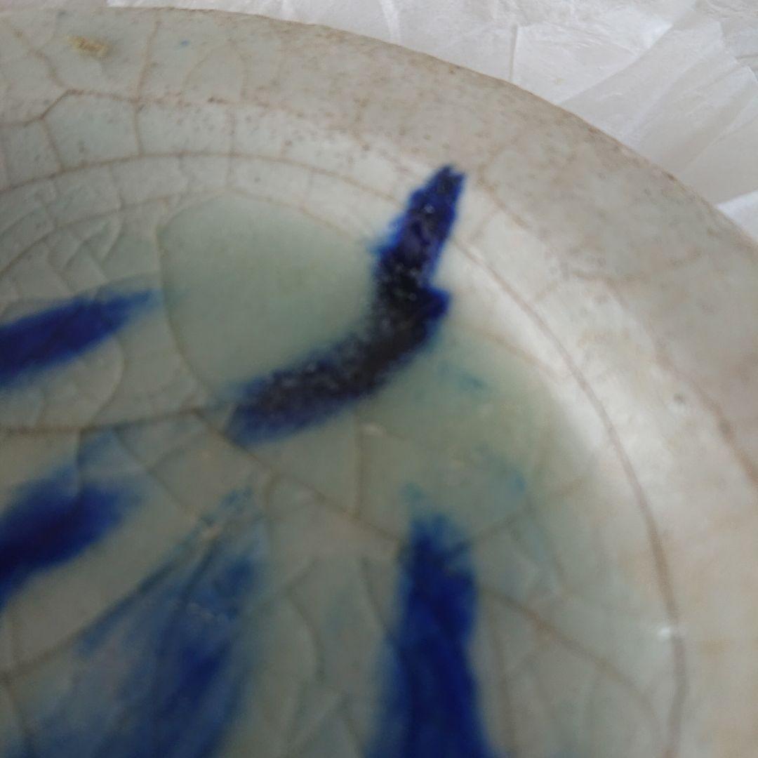 ペルシャ陶器　波斯白地藍線小皿