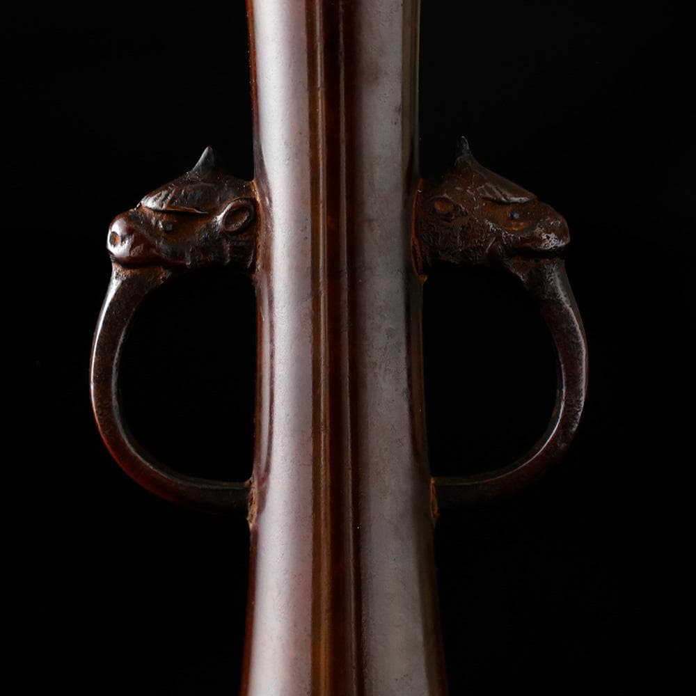 新品 伝統工芸作家 藤井宗喜 作 唐銅宝珠形龍耳花入 茶道具 共箱 黄布