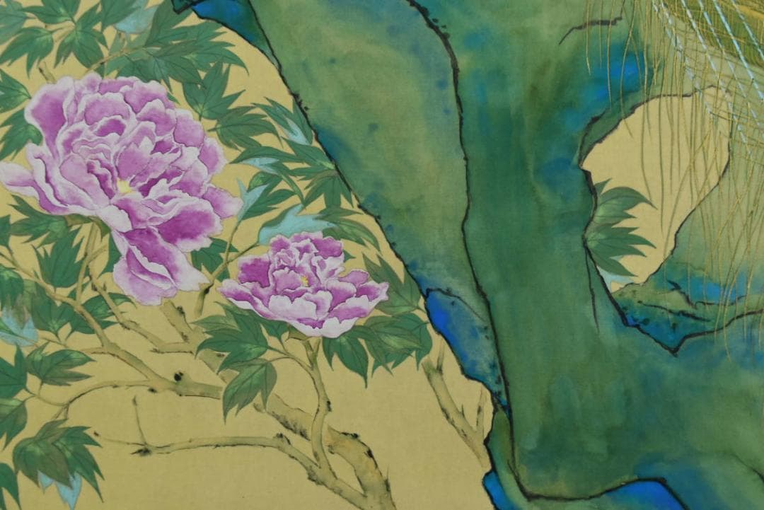 【真作】中井玉鳳/孔雀図/牡丹に孔雀/掛軸/名家伝来/AA-884