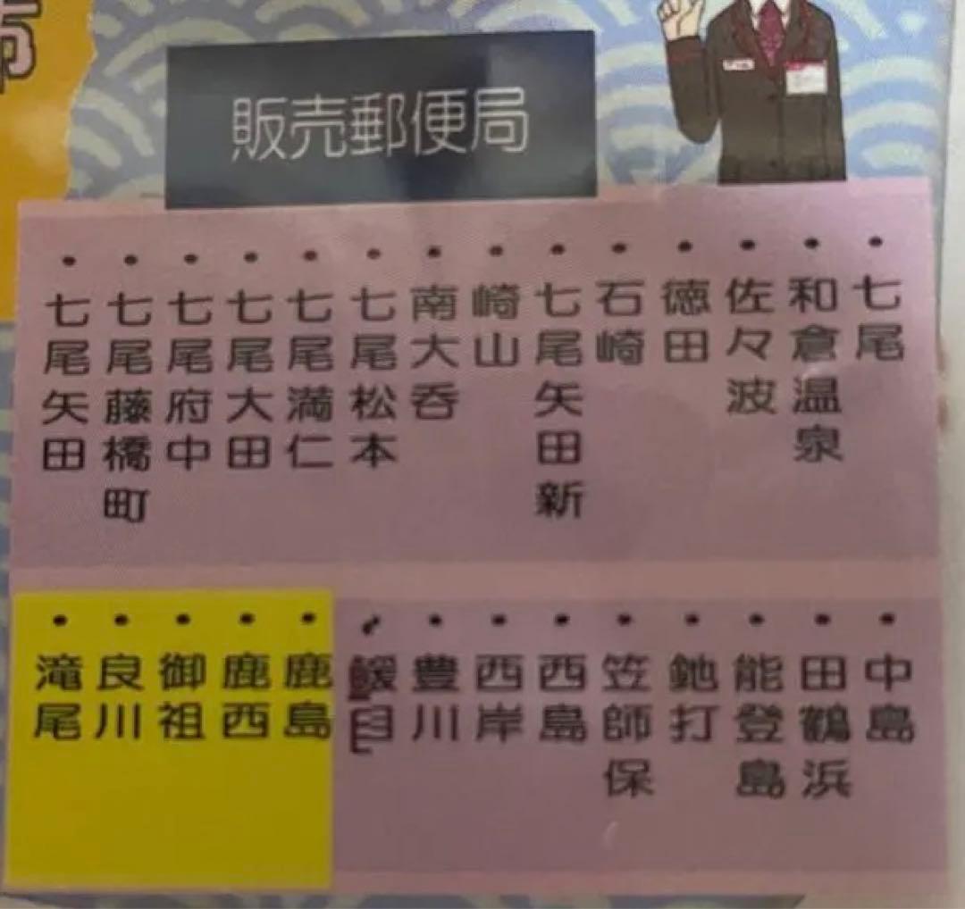 郵便局来局記念券　七尾市中能登町28局