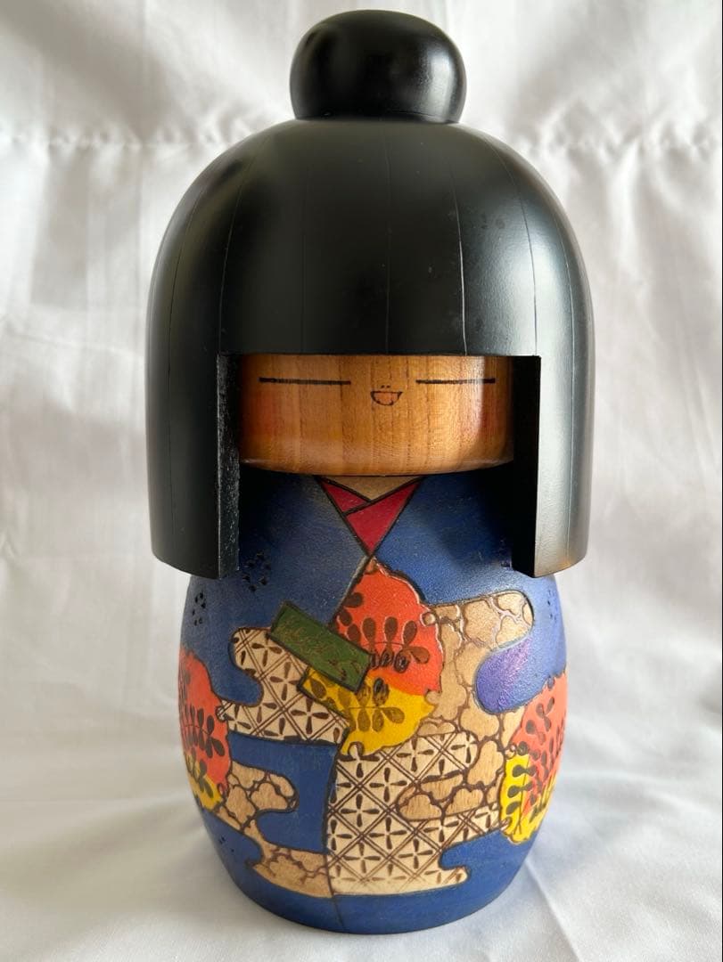 高見沢一夫 かずを こけし 憧憬 特大 工芸品 民芸品 童女 着物 青