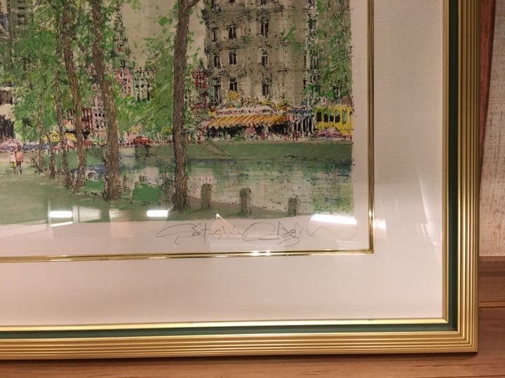 絵画 小田切訓 運河沿いの並木 美品 75/250