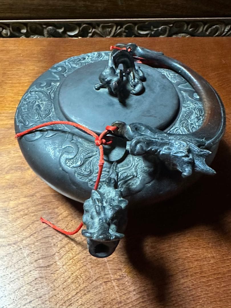 龍形彫 鉄瓶 時代物