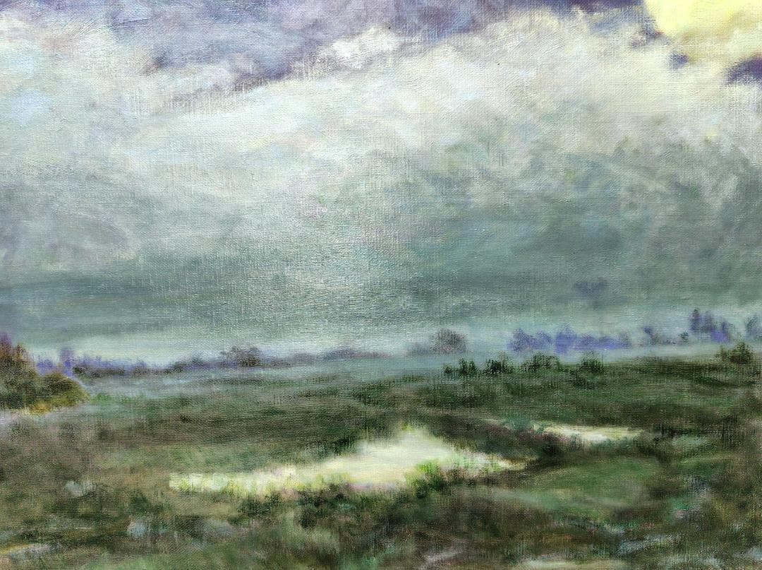 「明ける尾瀬ヶ原」2004 F15 風景画 油絵 油彩画 アート 絵画