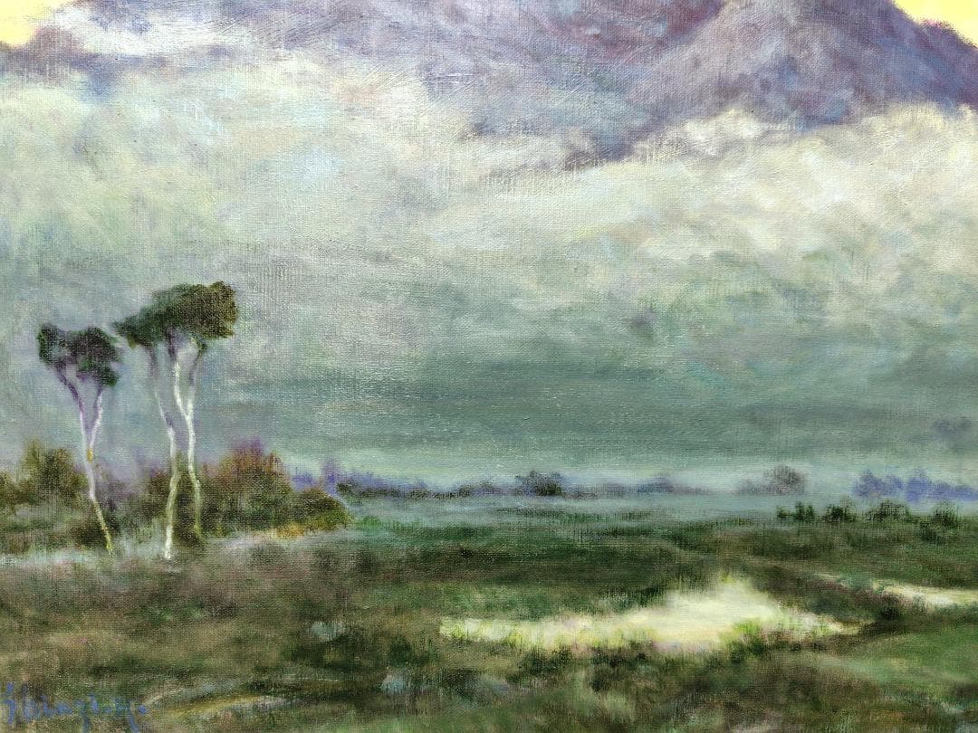 「明ける尾瀬ヶ原」2004 F15 風景画 油絵 油彩画 アート 絵画