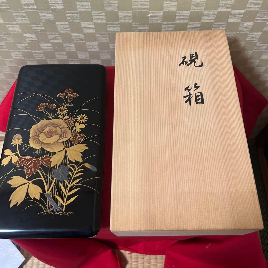 日本美術 平安 象彦 硯箱木製漆器 牡丹高蒔絵 細密細工硯箱 書道具