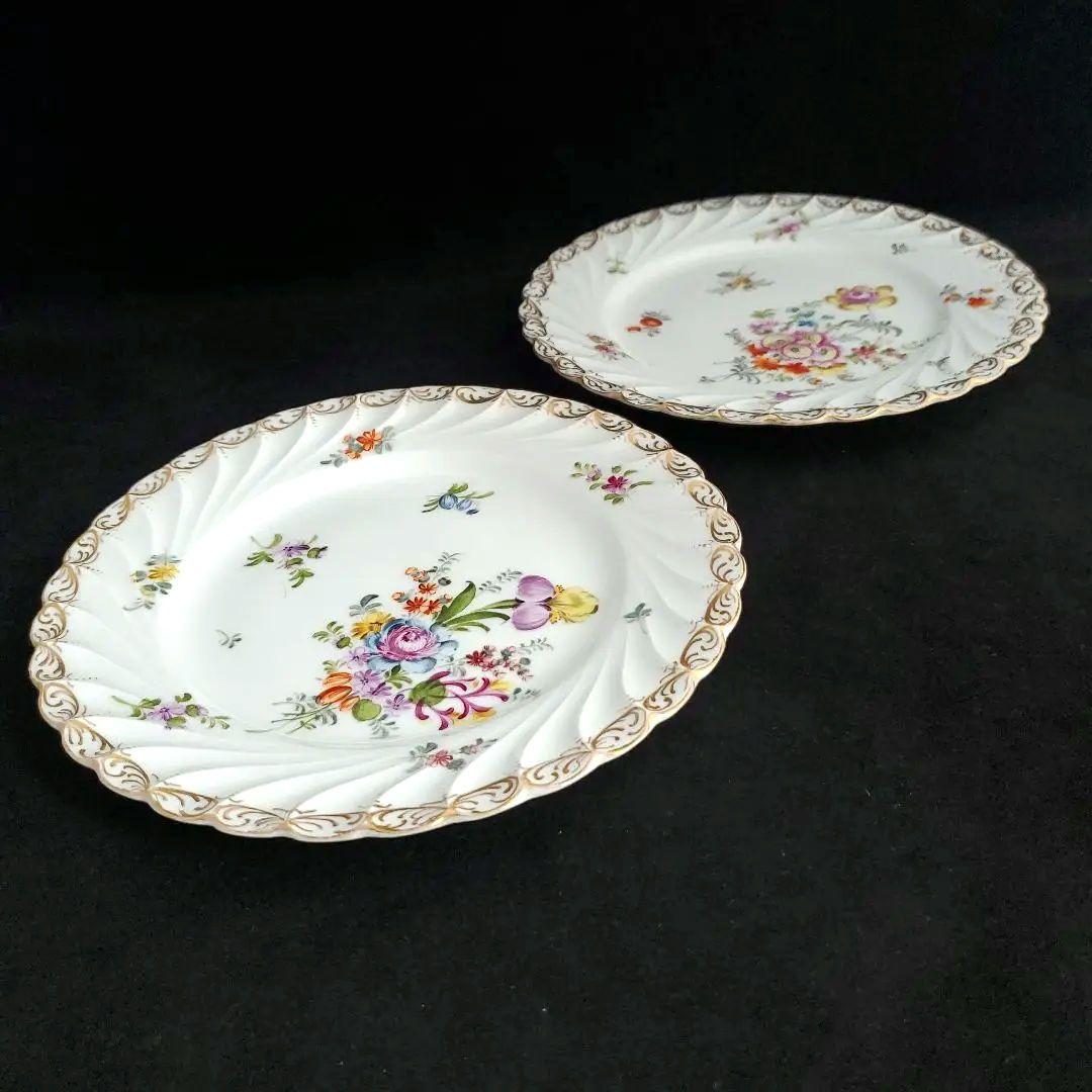 19世紀 ドレスデン(独)手描きの絵皿 2枚組 19cm
