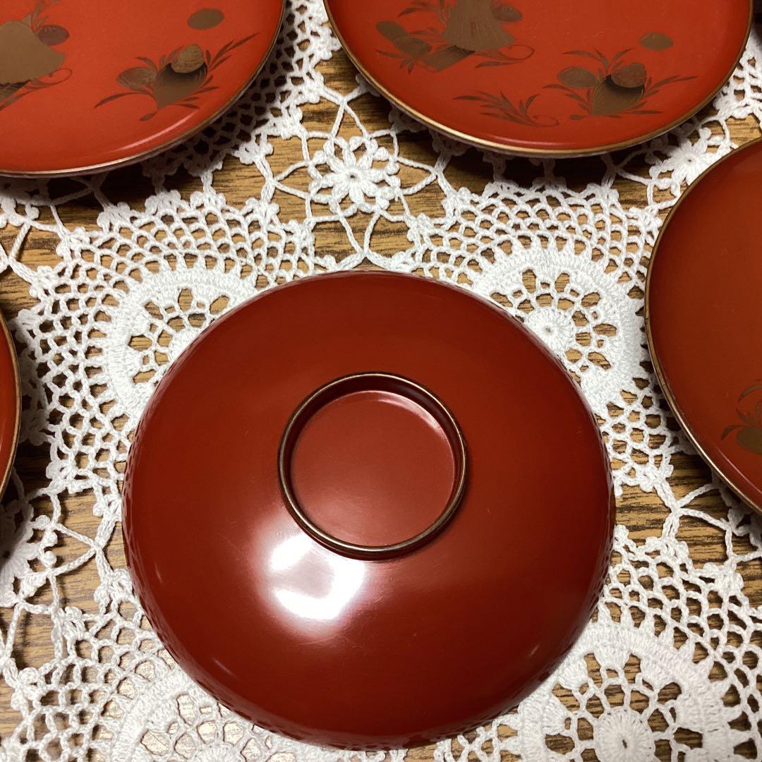 k2f9 漆器 盃19枚セット 赤色　貝の絵　小皿でも