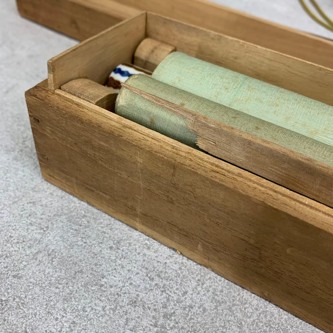 掛軸 春浦 隈取り 木箱 松王丸 歌舞伎 木箱 3-14