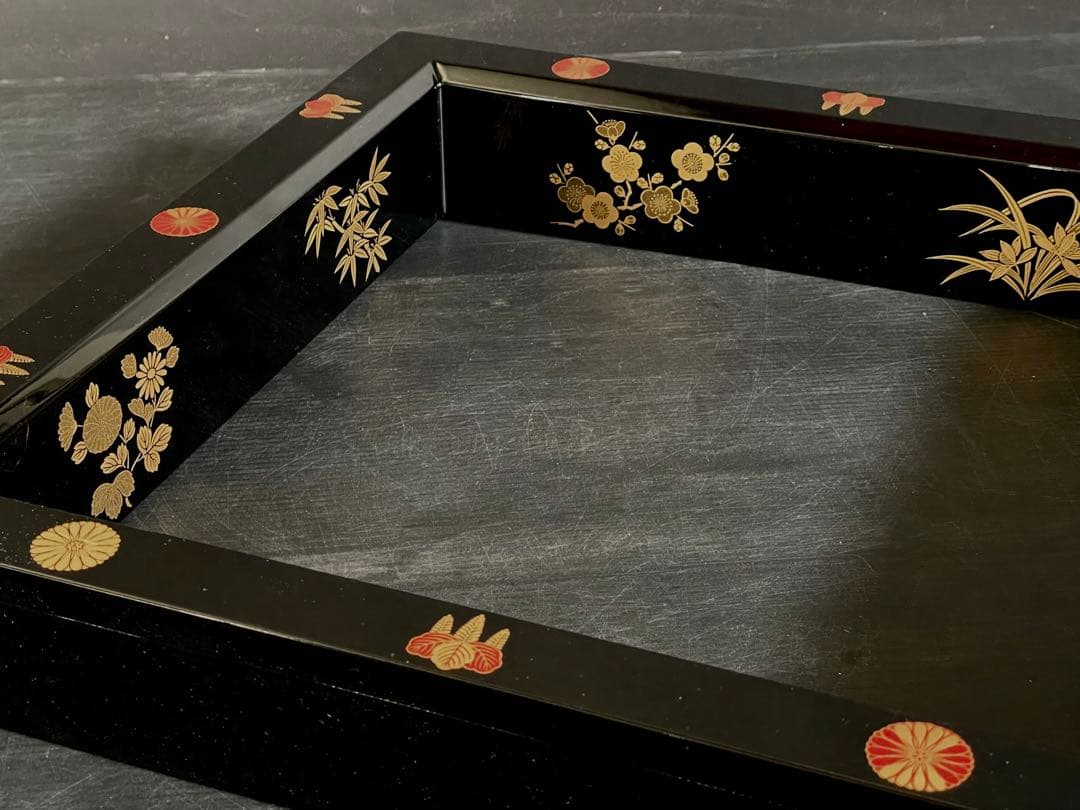 「母」 菊桐四君子蒔絵 炉縁 寿峰 共箱 茶道具 （113A①）