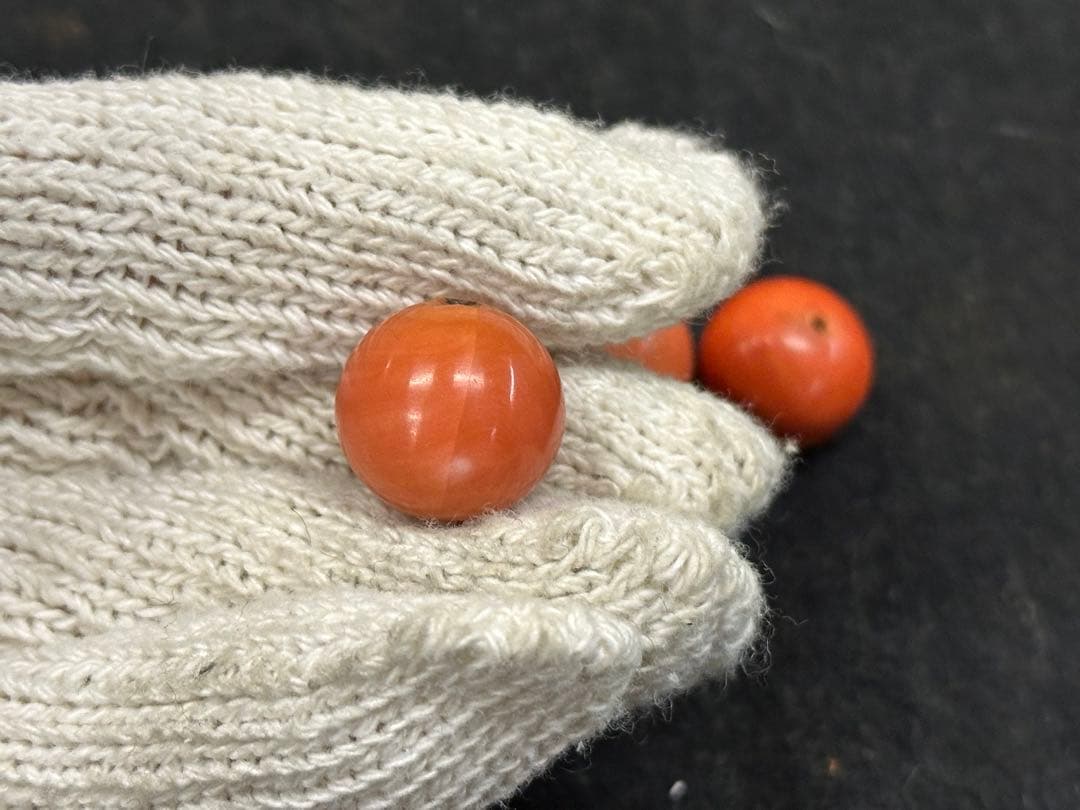 本珊瑚玉4 點 赤珊瑚珠子 根付 和服小物 數珠 珊瑚丸玉 珊瑚珠子