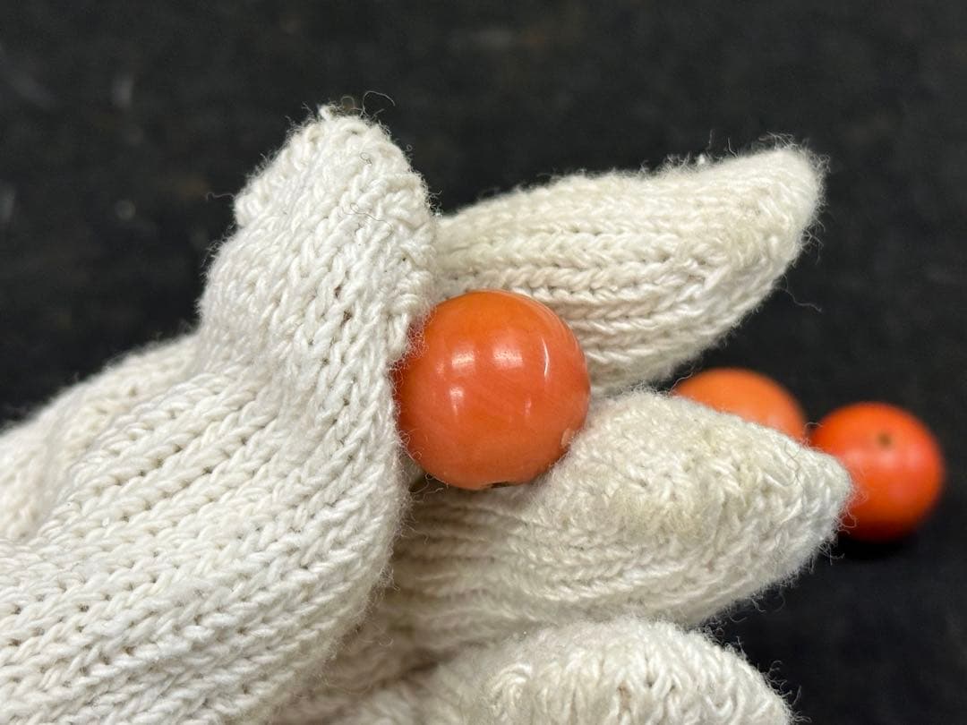 本珊瑚玉4 點 赤珊瑚珠子 根付 和服小物 數珠 珊瑚丸玉 珊瑚珠子