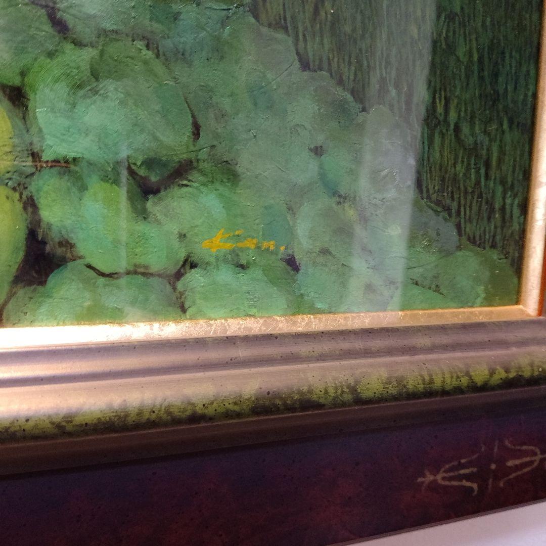 【高級特注額縁】蓮根畑　蓮　風景画　肉筆画　油彩画　大判　サイン有り