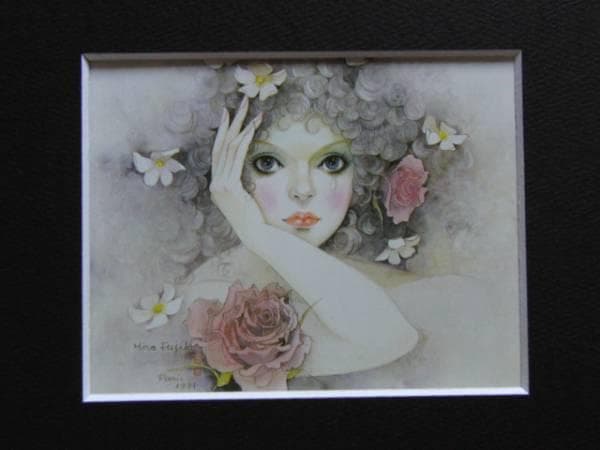 藤田ミラノ、花乙女、希少画集画、新品高級額・額装付、状態良好