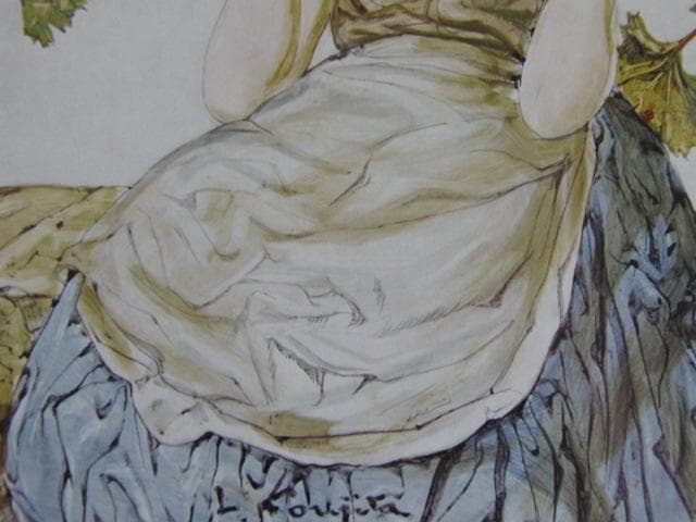 藤田嗣治、【Jeune fille aux pommes】、希少な額装用画集より