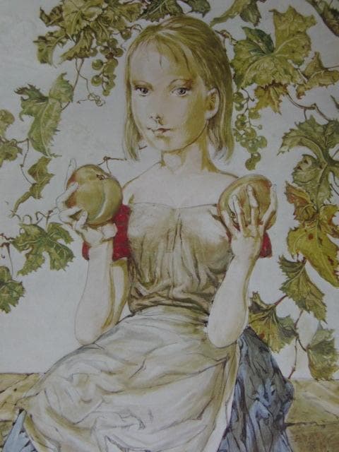 藤田嗣治、【Jeune fille aux pommes】、希少な額装用画集より
