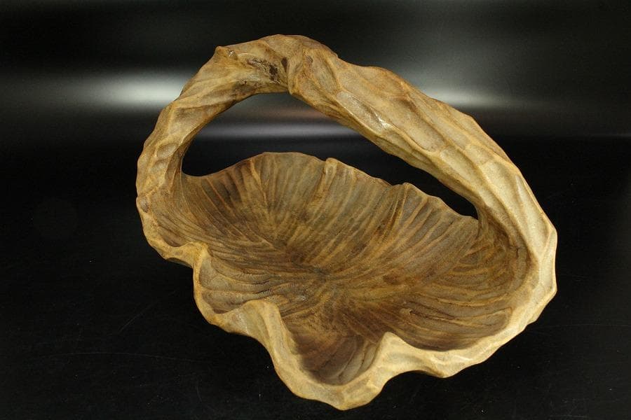 葡萄木 手付 器 木彫 古民具 時代物(K-LC949)