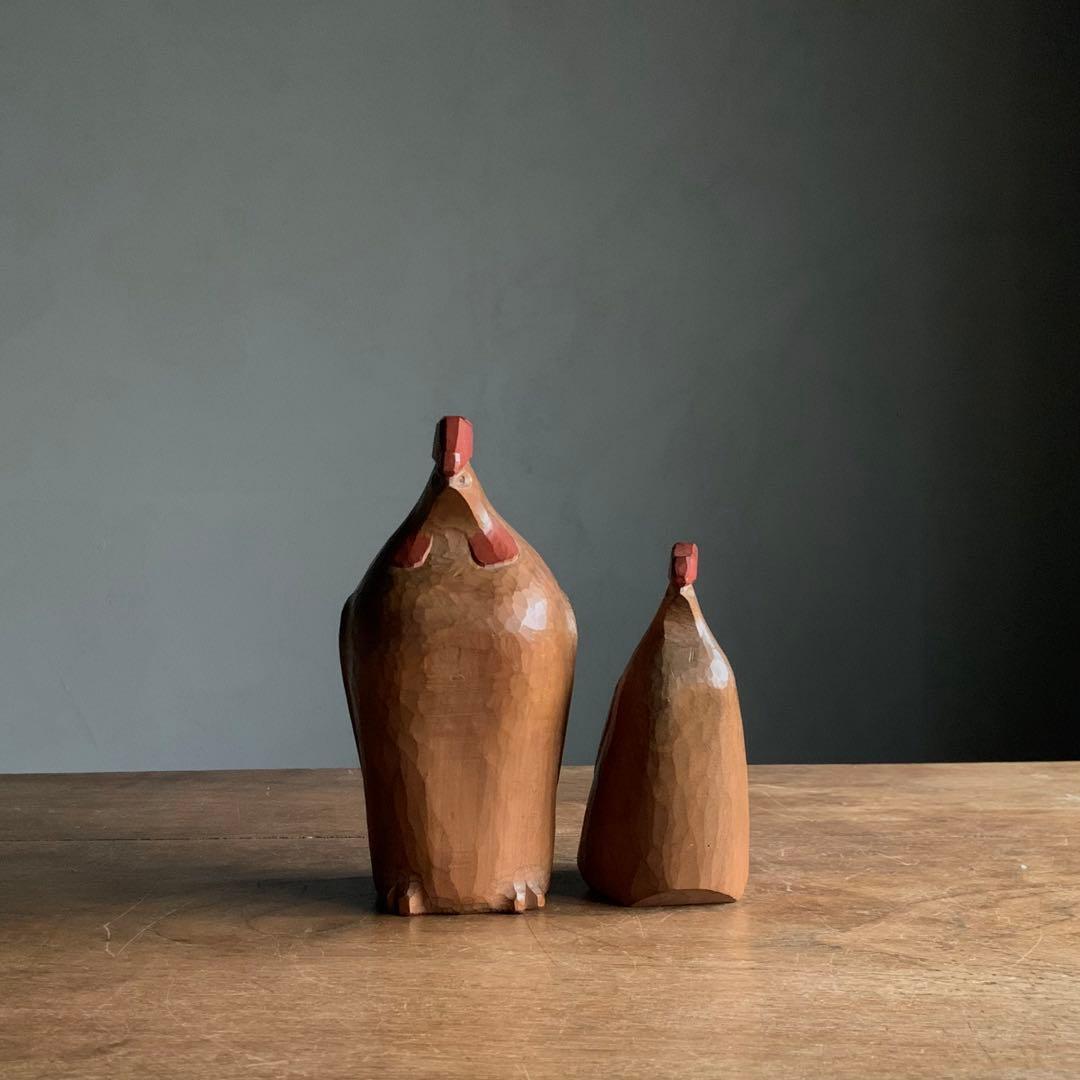 木彫 鶏 但馬木彫 彫刻作品 石田えいじ 古道具 アンティーク アート オブジェ