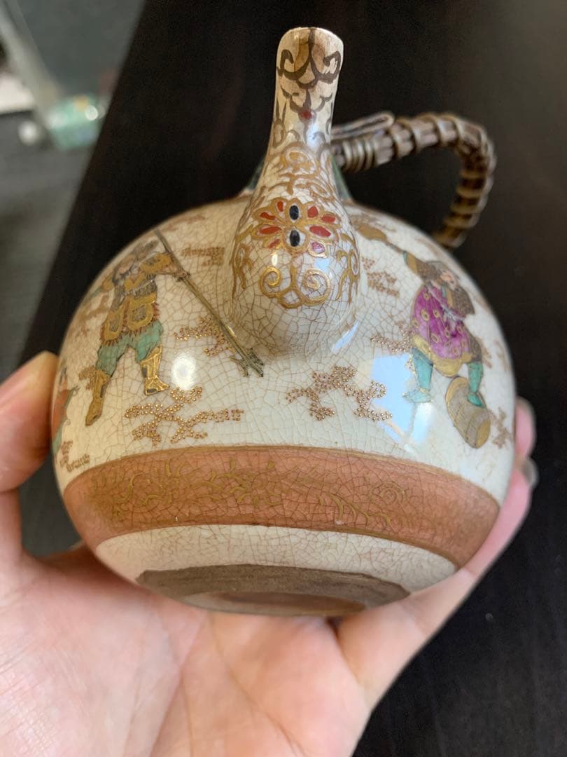 明治時代 薩摩焼 細密細工 古美術品 煎茶道具 急須 茶道具 七福神