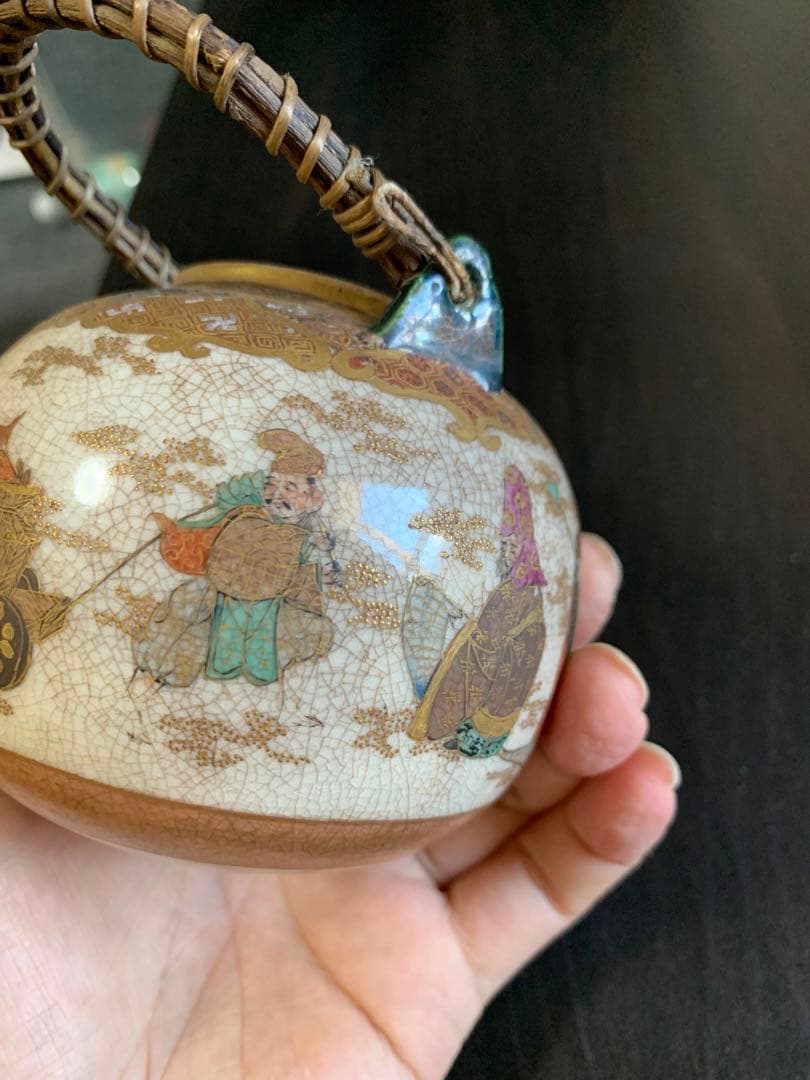 明治時代 薩摩焼 細密細工 古美術品 煎茶道具 急須 茶道具 七福神