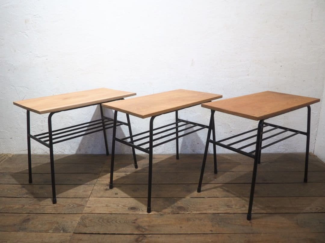 1235 ①古い木と鉄脚のテーブル　デスク　作業台　リメイク　レトロ　ビンテージ