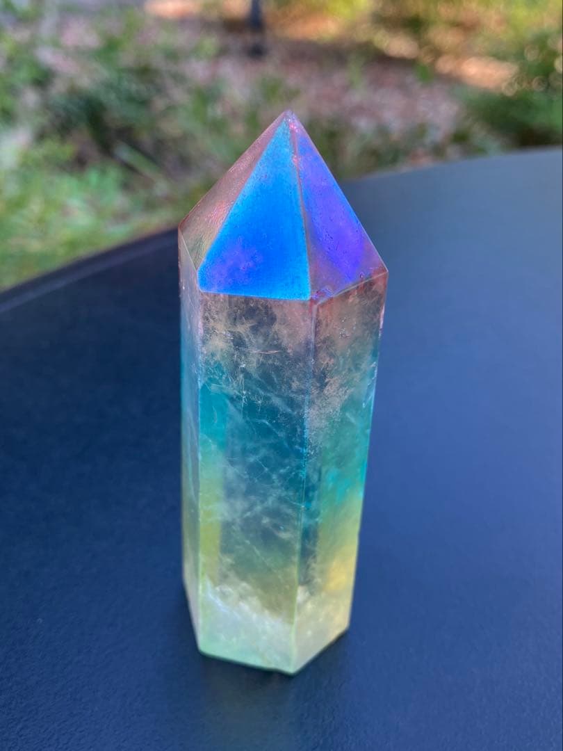 レインボー　オーラクォーツ　水晶 ポリッシュ　ポイント　Ａ