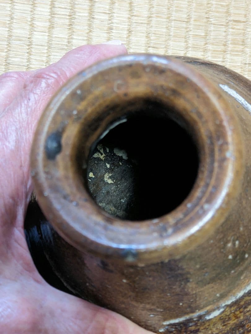 ♦種子島焼 古陶磁 江戸時代 算盤形瓶 花瓶 琉球陶芸 珍物レア物 古美術骨董品