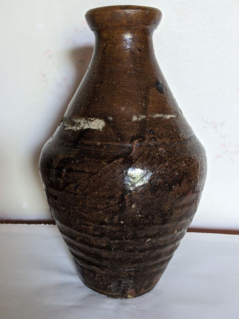 ♦種子島焼 古陶磁 江戸時代 算盤形瓶 花瓶 琉球陶芸 珍物レア物 古美術骨董品