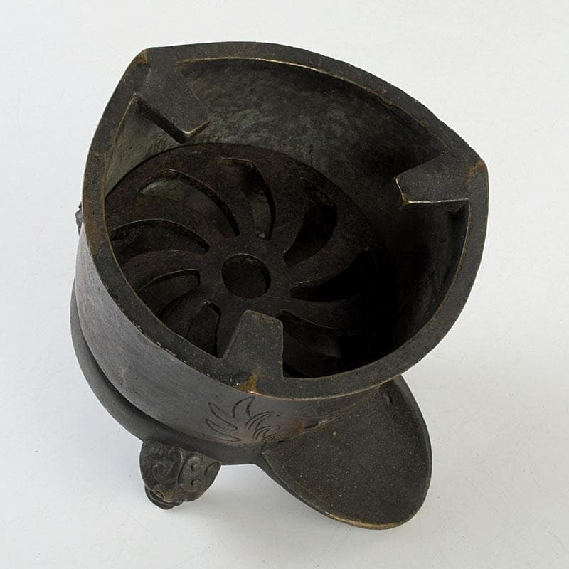 茶道具　古銅　鬼面　涼炉　香炉　在銘　Z　9628