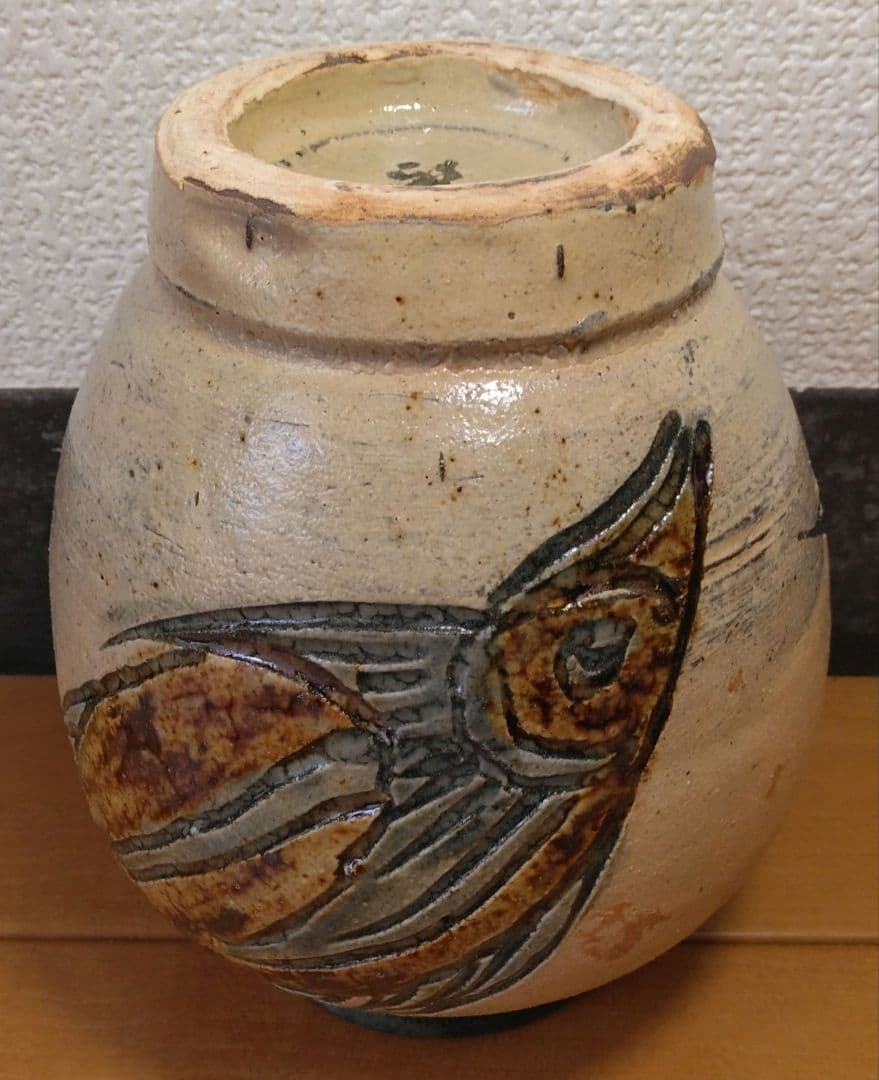 人間国宝 金城次郎 魚文丸壷 栞 共箱 無傷 壷屋焼 やちむん