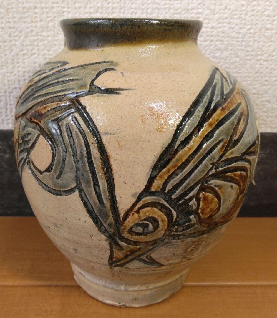 人間国宝 金城次郎 魚文丸壷 栞 共箱 無傷 壷屋焼 やちむん