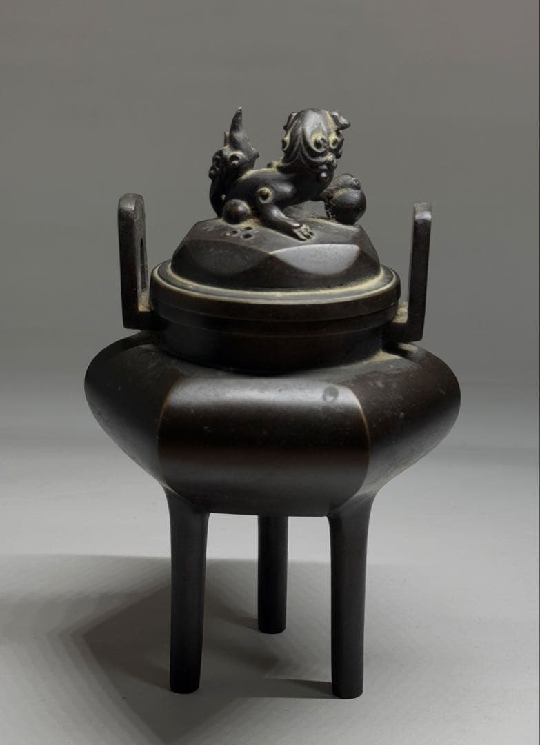 銅製　香炉　獅子蓋　宝尽くし文　銅器　茶道具　茶器　香道具　仏具