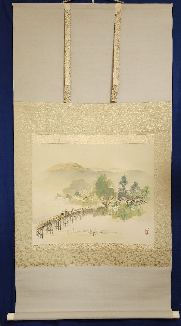 【洛北夏晨図】林文塘 1001 京都洛北夏朝 掛け軸 共箱 二重箱　肉筆