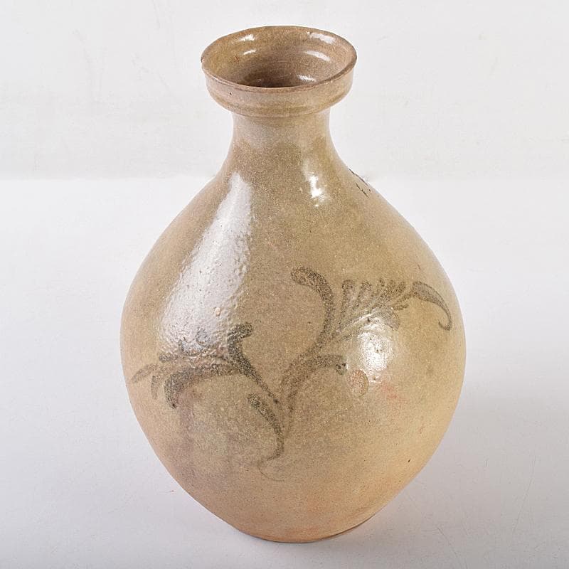 朝鮮美術　李朝　高麗青磁　鉄絵　草文　碗口瓶　時代箱付　M　R7852B