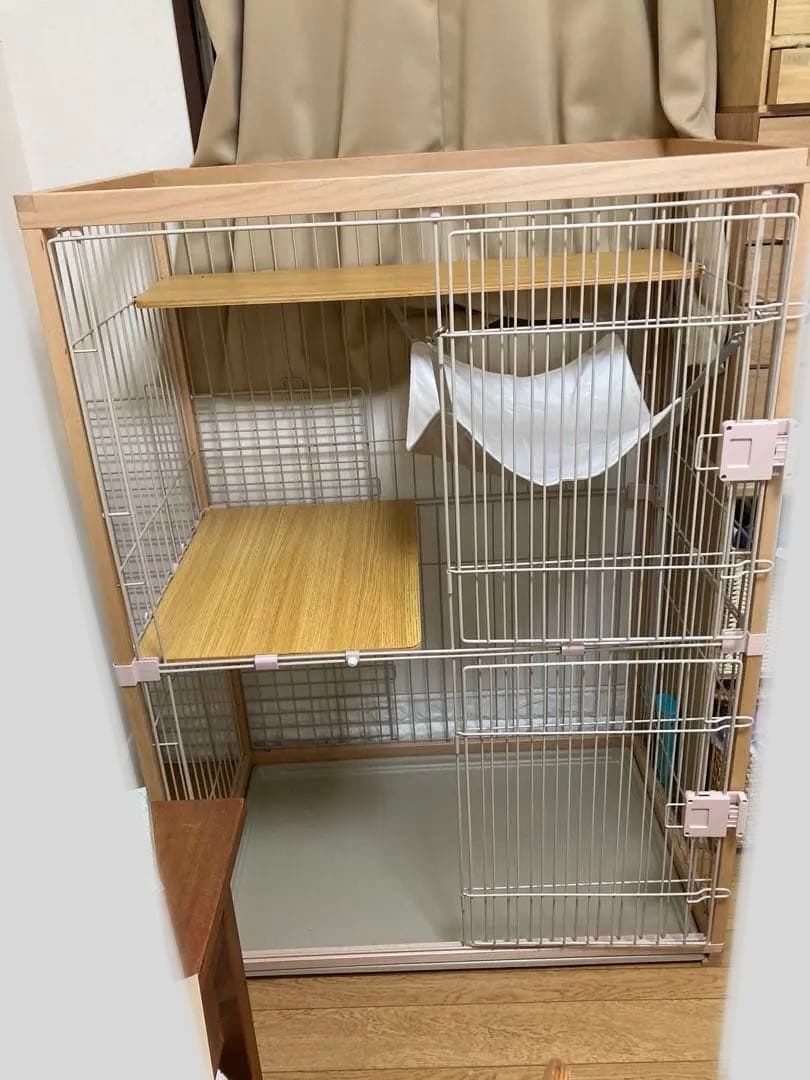 【Hachi】キャットケージ 二段構造 ナチュラルウッド