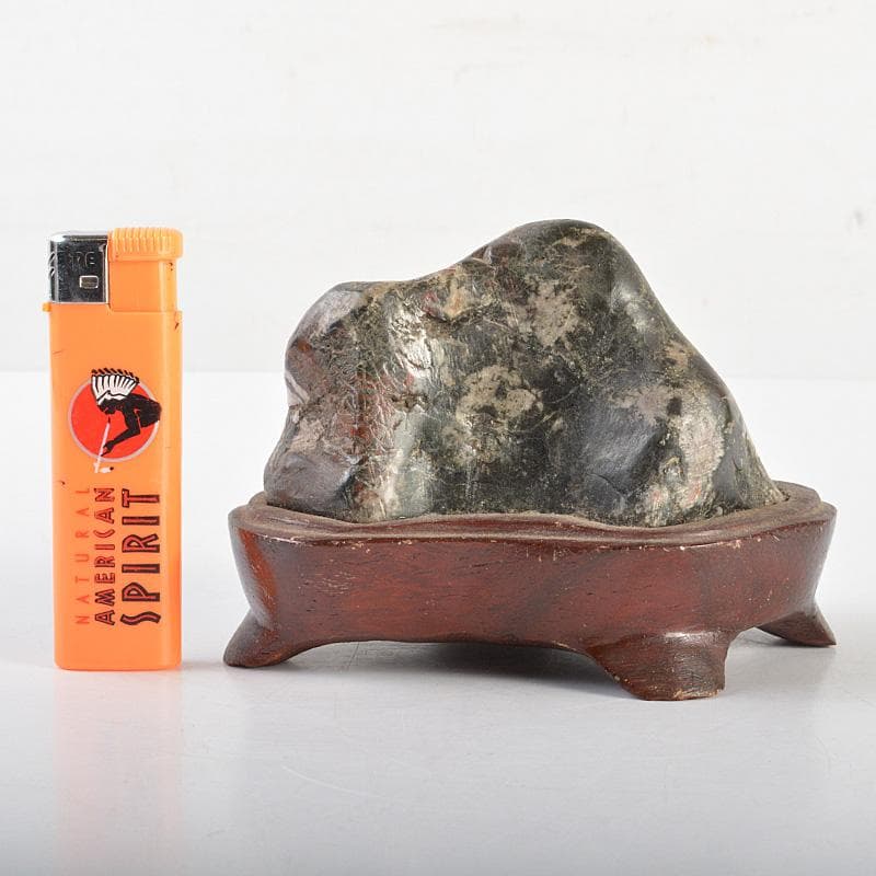 鑑賞石　天然石　菊花石　置物　重さ約401g　唐木台付　C　6310