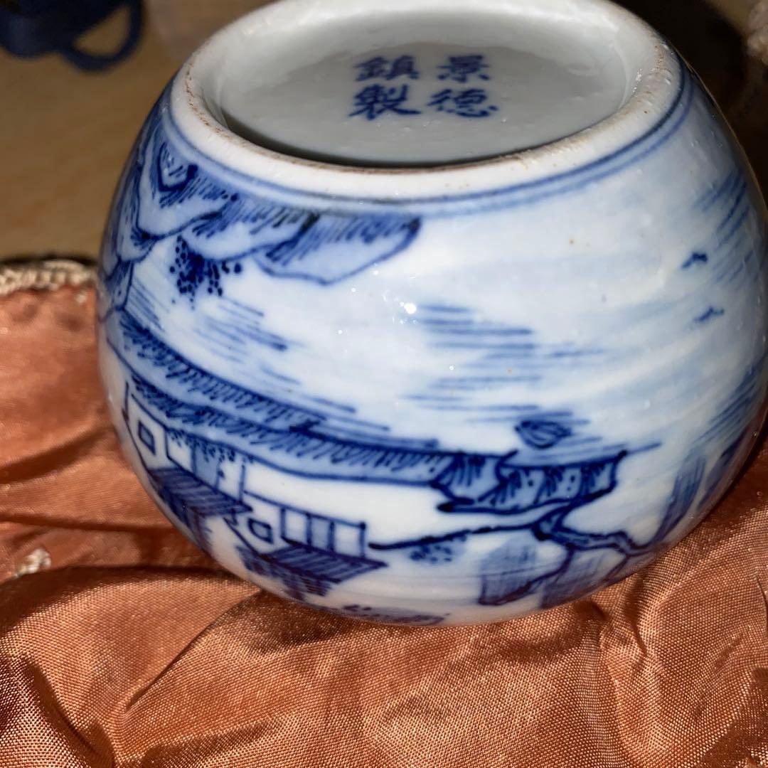 染付茶入　清朝光緒-宣統　蓋二種あり