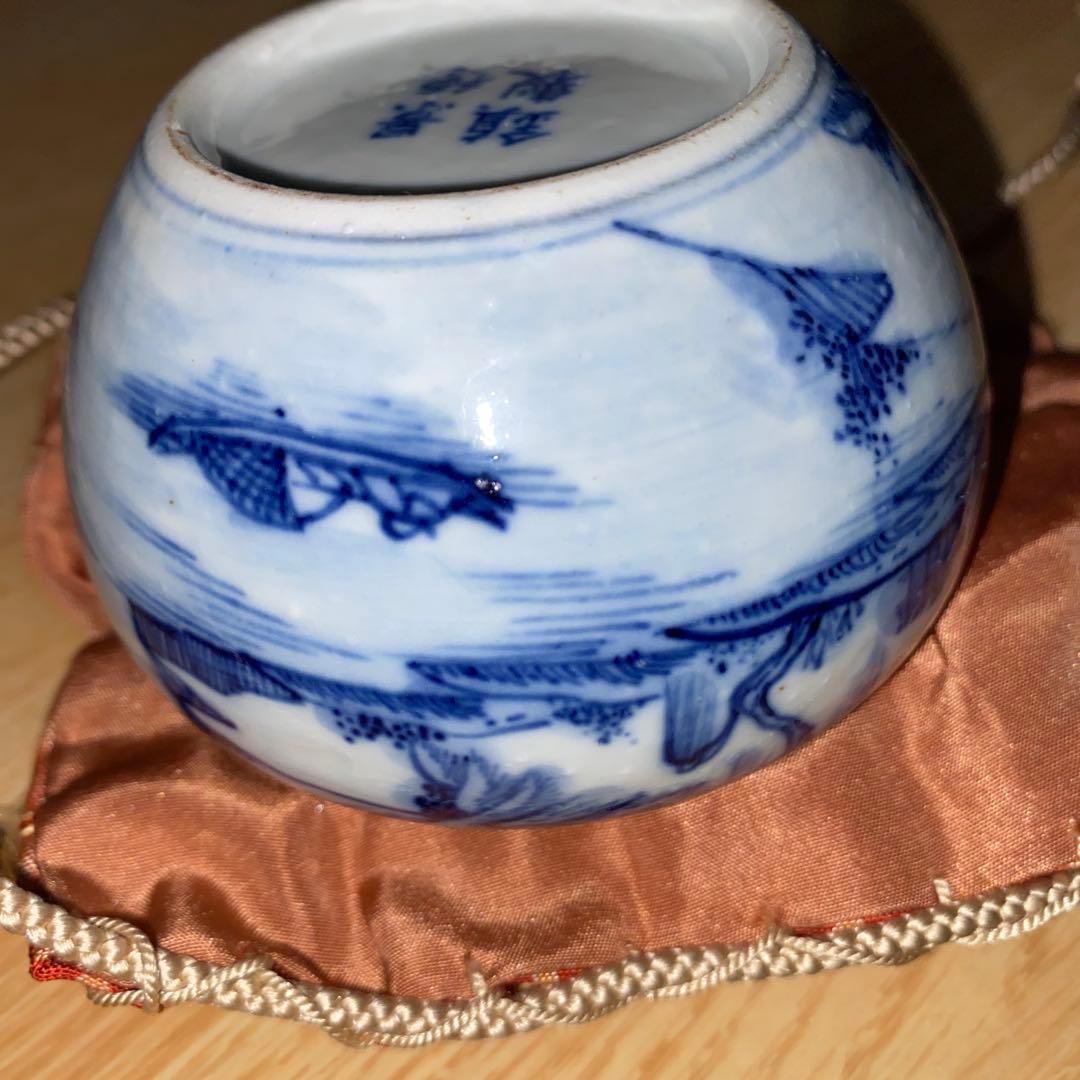 染付茶入　清朝光緒-宣統　蓋二種あり