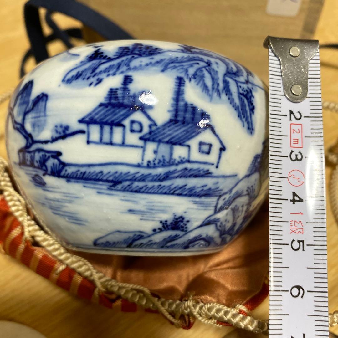 染付茶入　清朝光緒-宣統　蓋二種あり