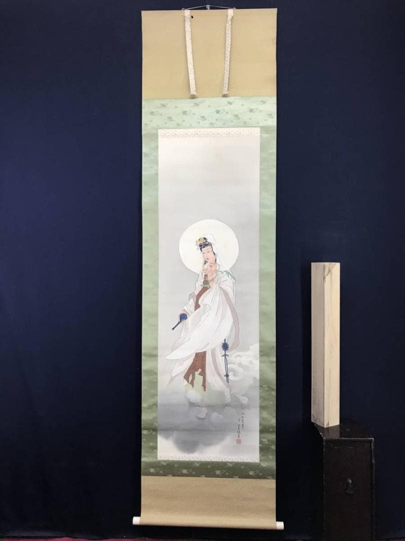 【真作】来象/観音図/雲上観音図/掛軸/名家伝来/AC-643