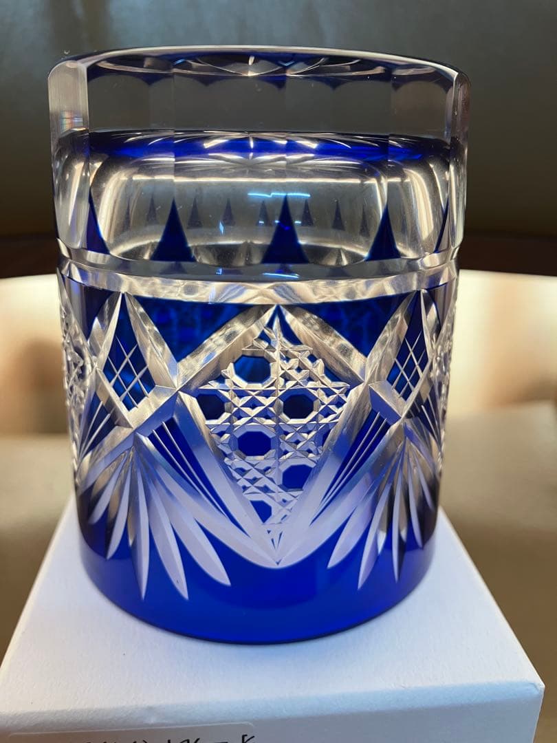 江戸切子 田島硝子 八角籠目 菊底 オールド ロックグラス ルリ TG98-23