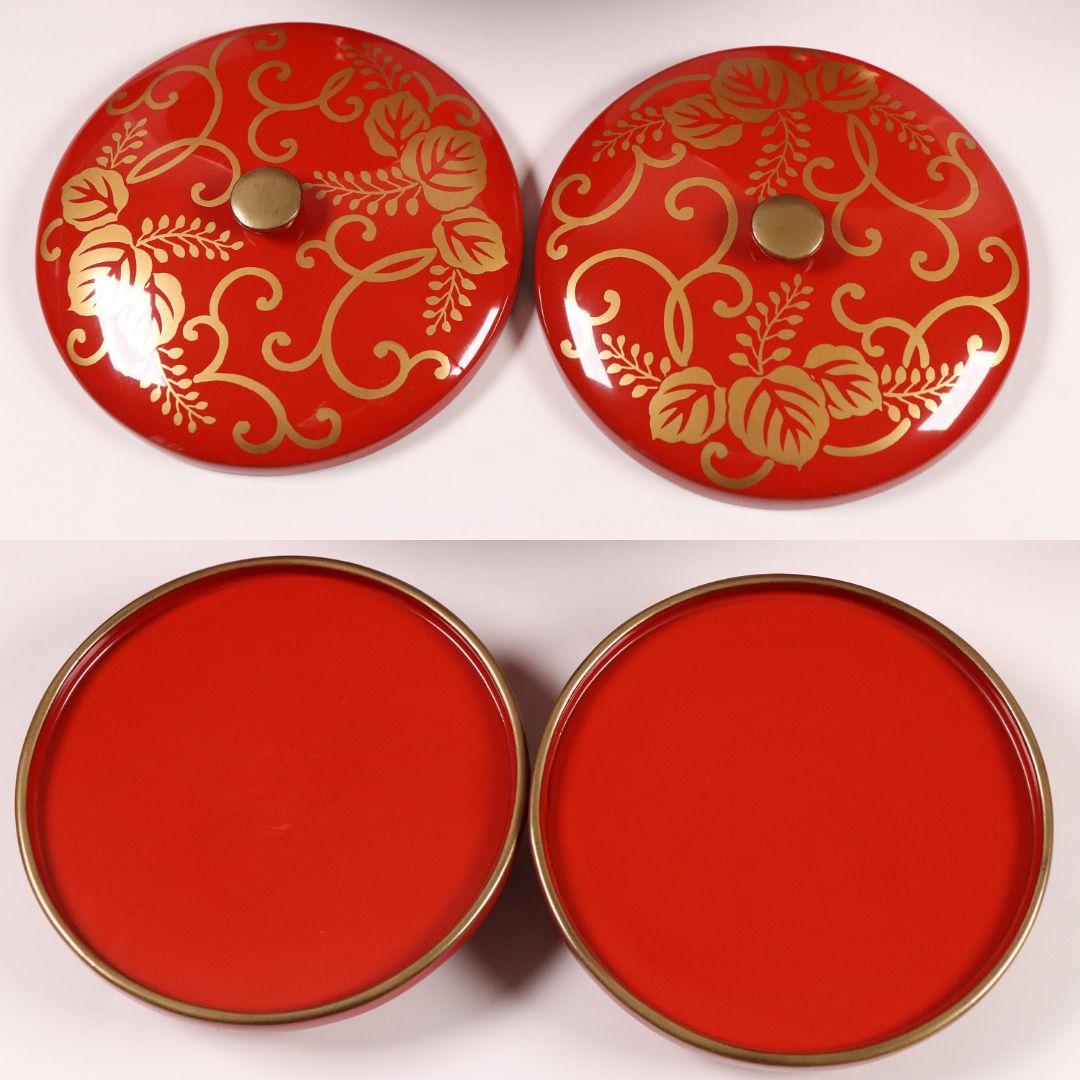 MA454 時代 桐唐草金蒔絵 朱塗 高茶台一対 天目台 赤絵 茶器 茶碗 木製