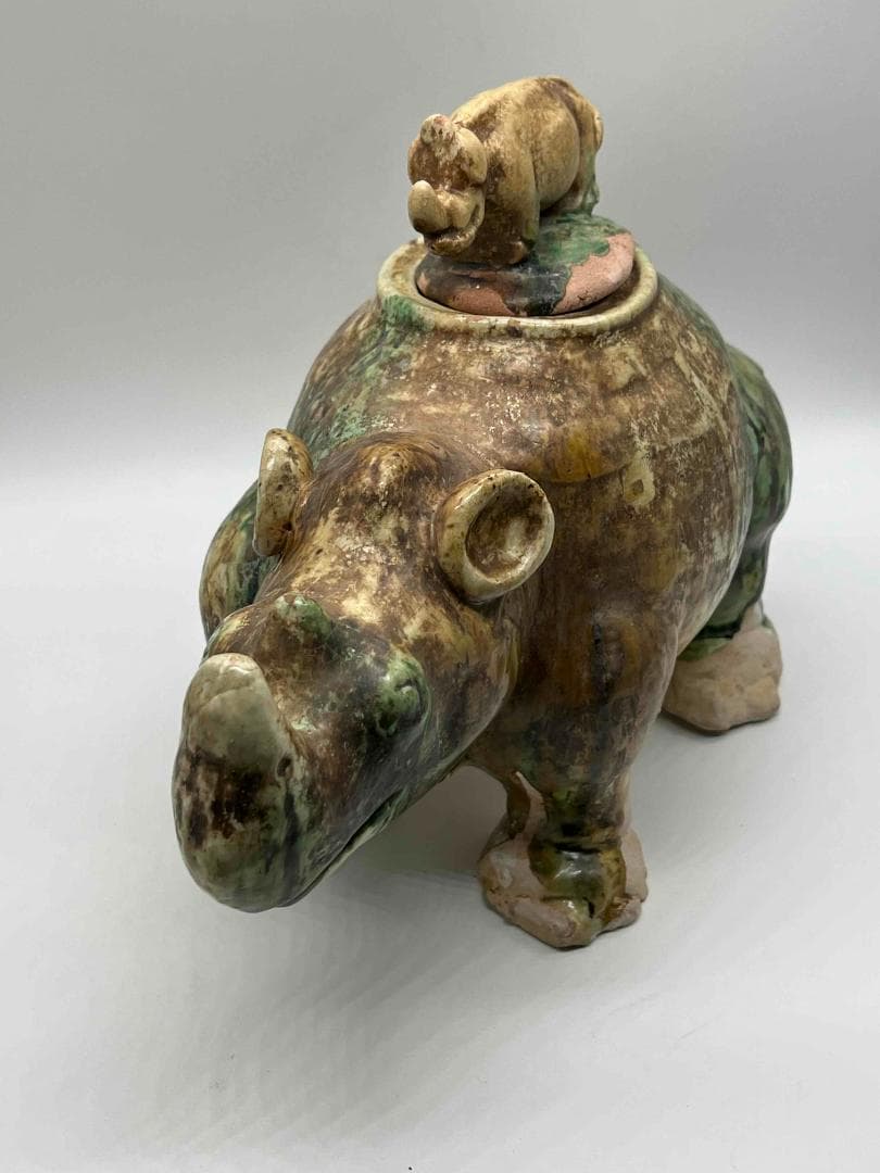 唐時代　唐三彩犀牛　極上品　【旧家旧蔵】　希少貴重　唐物(B-72)