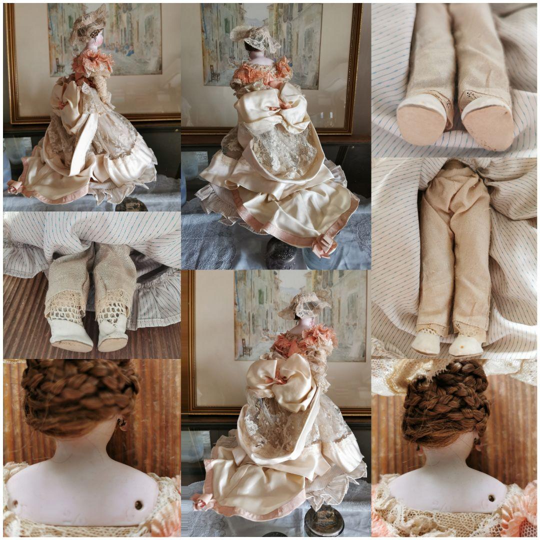 アンティークフランス ゴーチェビスクドール シルクタフタ＆レース４層ドレス19c