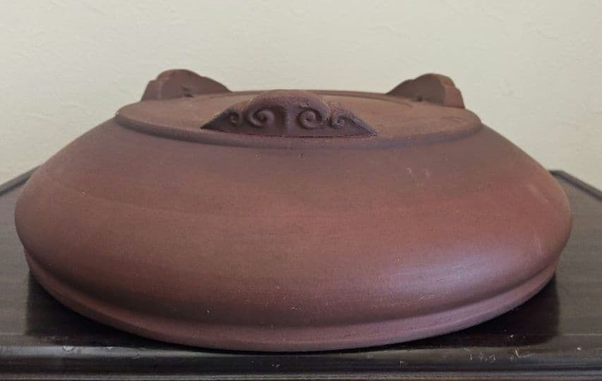 陶器製 赤褐色 大型盆栽鉢　排水穴付き　落款　陶陽　松本武