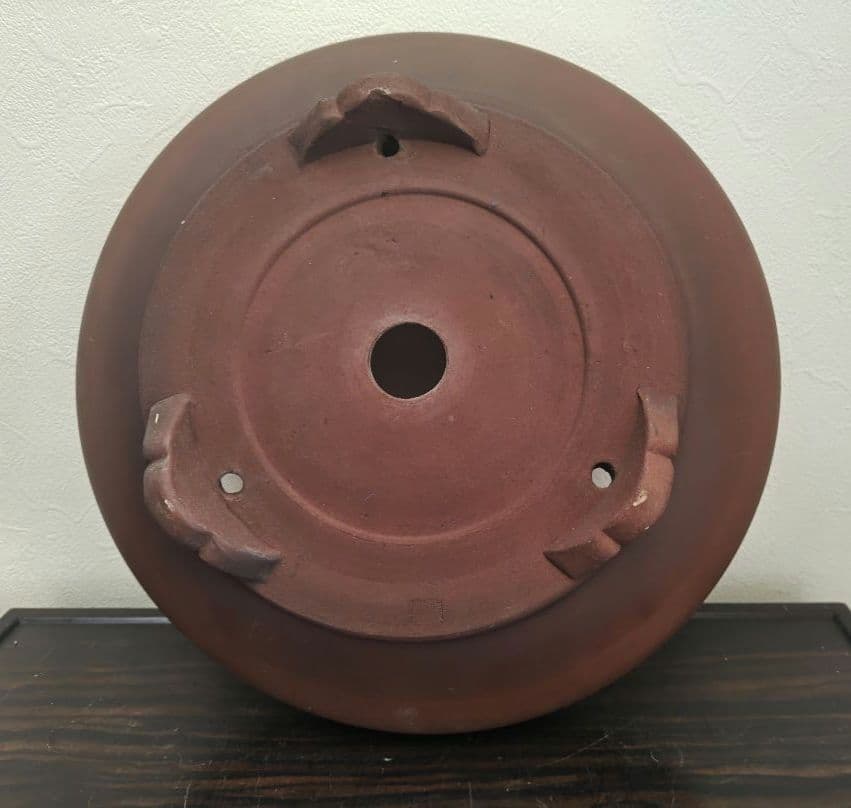 陶器製 赤褐色 大型盆栽鉢　排水穴付き　落款　陶陽　松本武