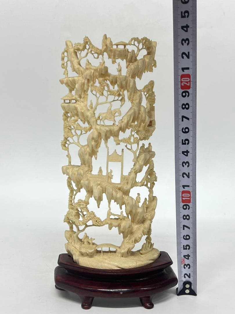 極上透彫山水人物　台付