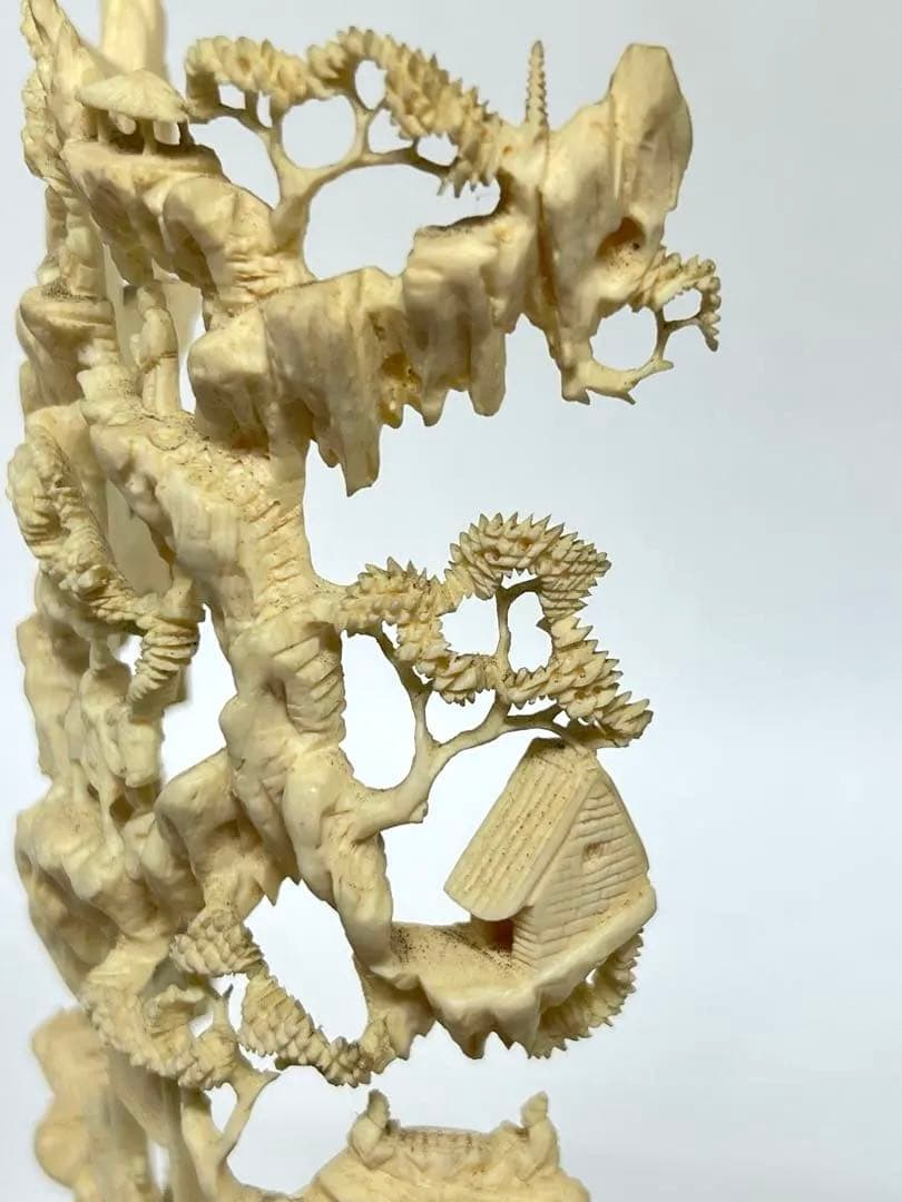 極上透彫山水人物　台付